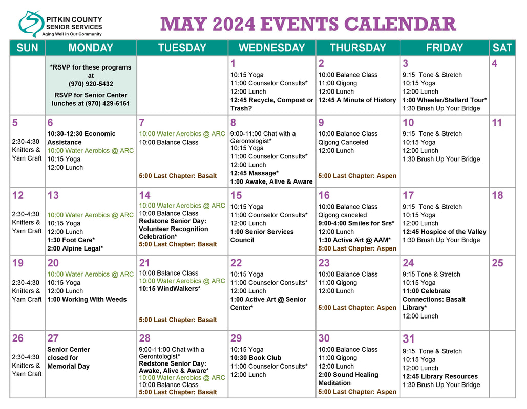 May 2024 senior events calendar