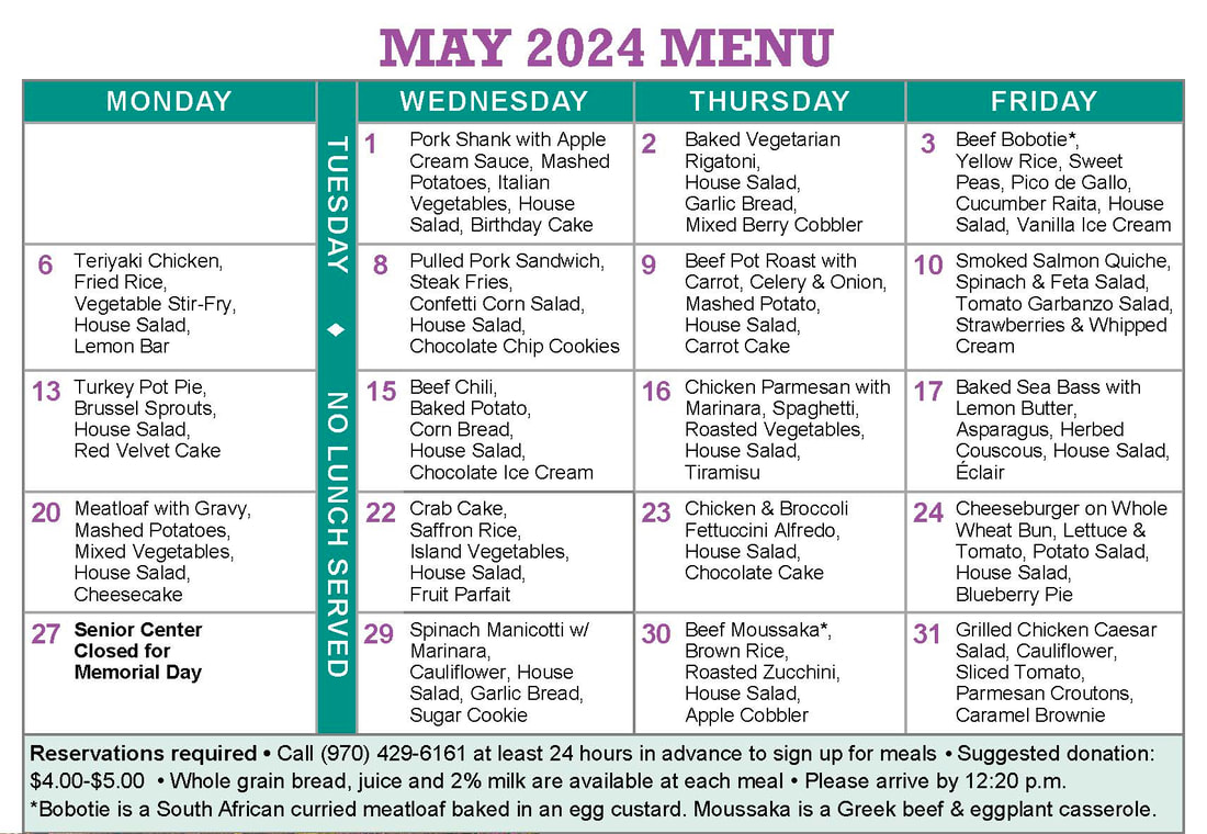 May 2024 lunch menu