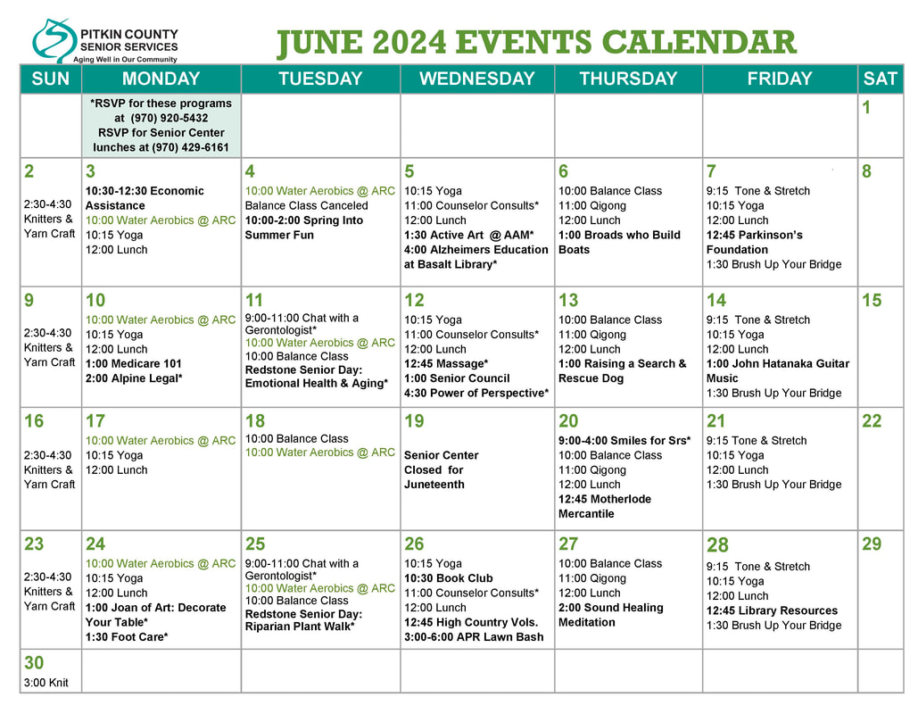 June 2024 senior events calendar